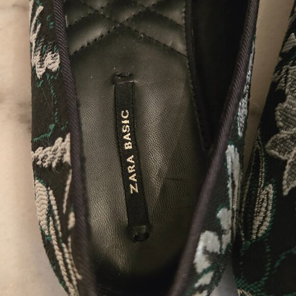 Zara Basic Floral Tapestry Loafers in Black, Green, and White - Picture 2 of 8